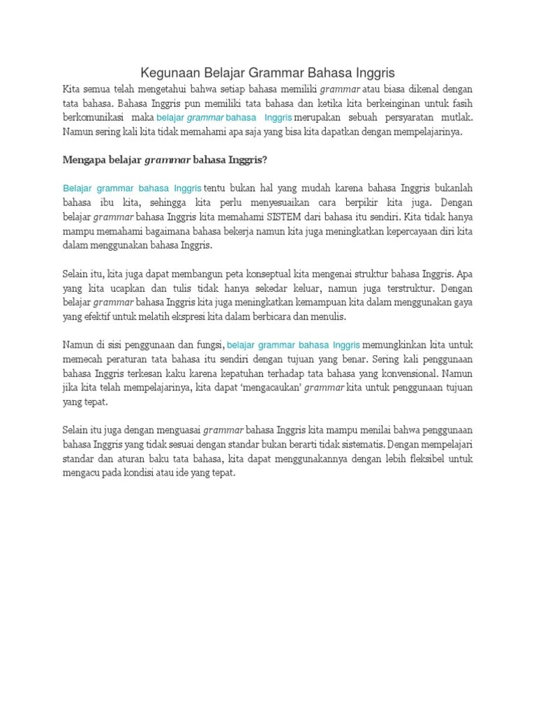 Kegunaan Belajar Grammar Bahasa Inggris | PDF
