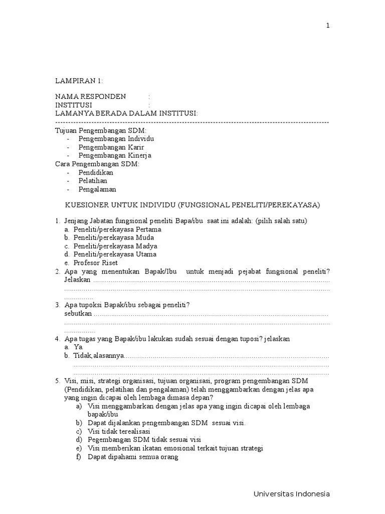 Contoh Kuesioner Pelatihan Dan Pengembangan – Belajar