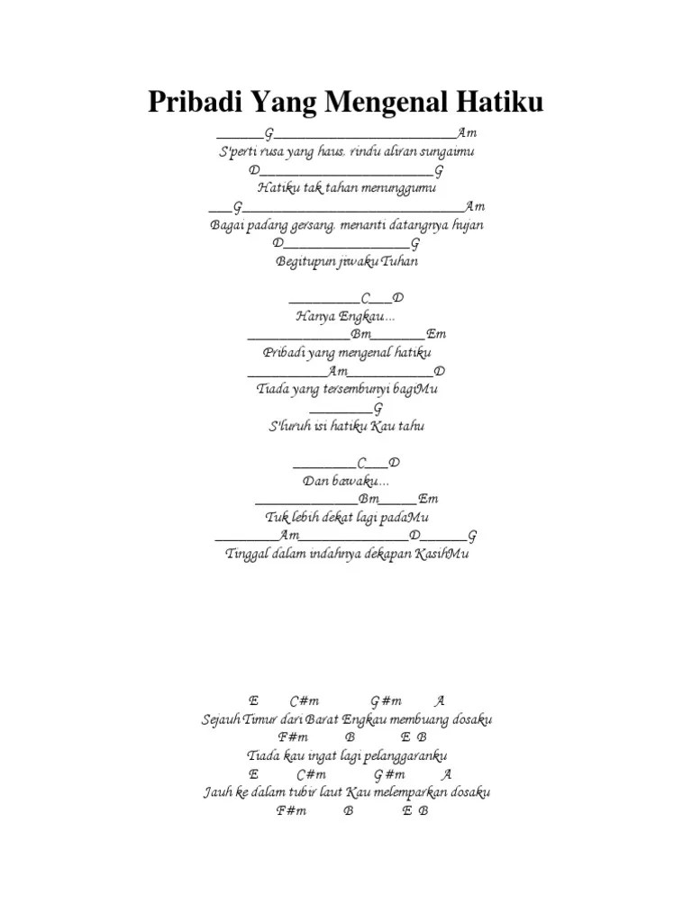 Kunci Gitar Pribadi Yang Mengenal Hatiku Kunci C