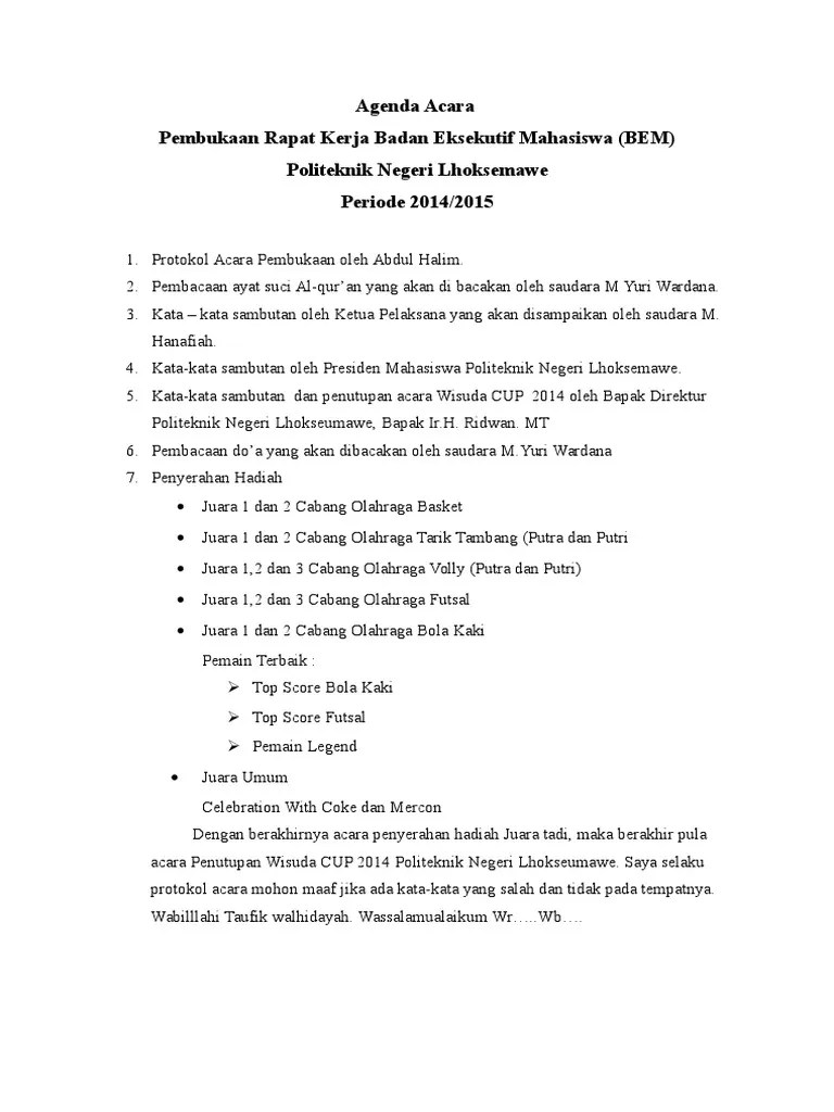 Ageda Acara Penutupan Wisuda CUP | PDF