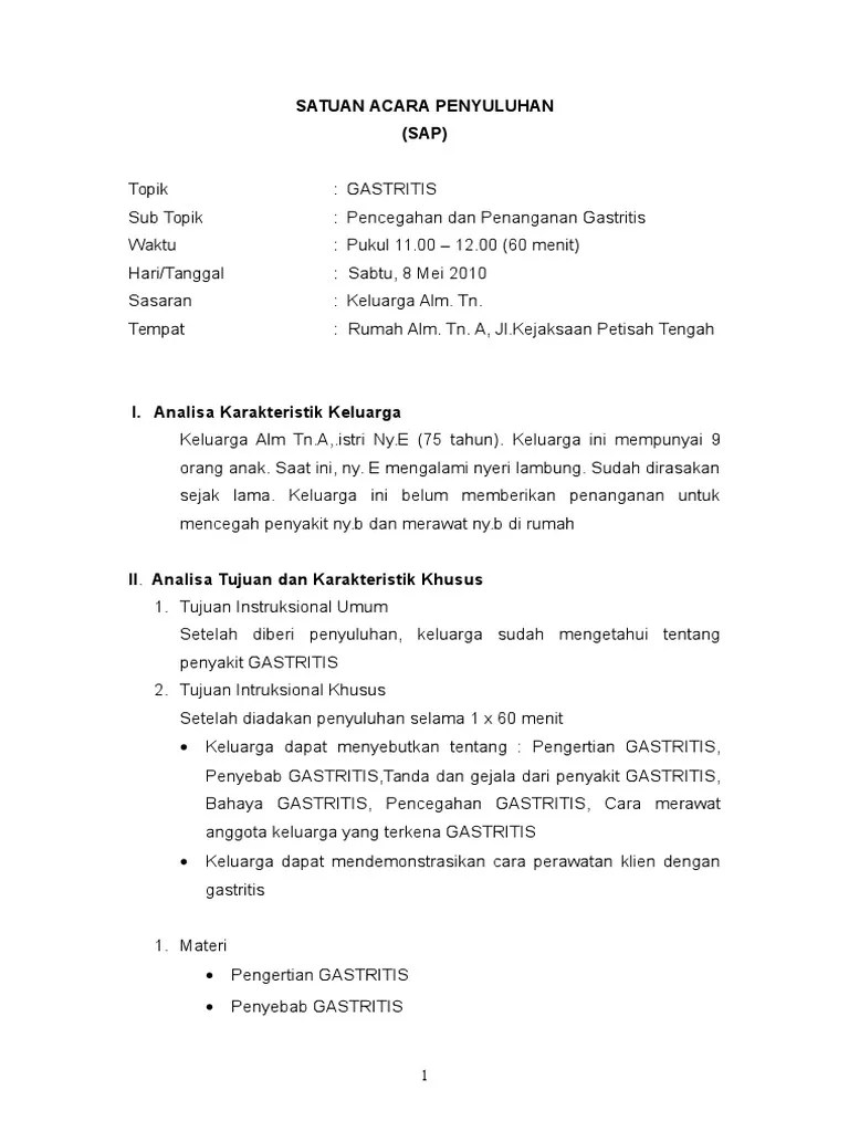 Satuan Acara Penyuluhan Gastritis | PDF