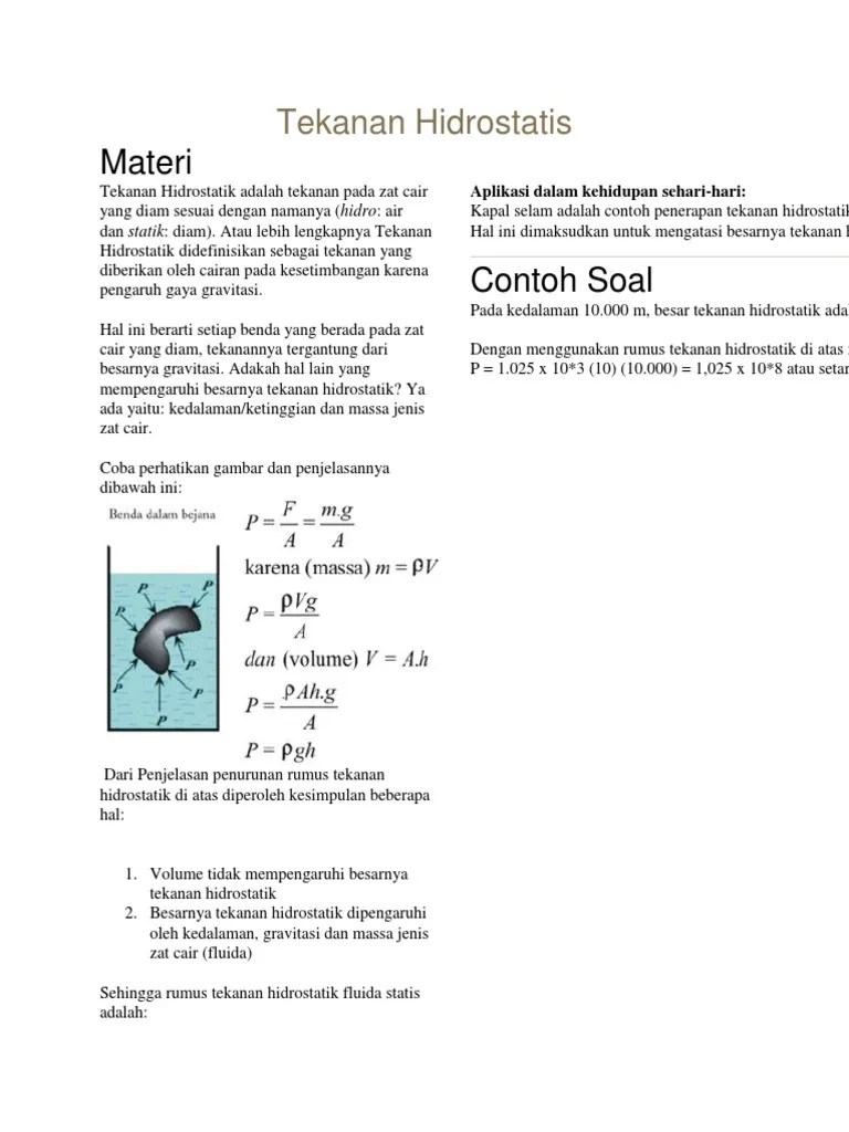 Tekanan Hidrostatis | PDF