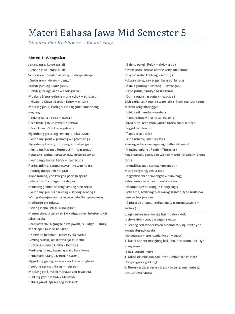 Materi Bahasa Jawa Mid Semester 5 Kelas 9 | PDF