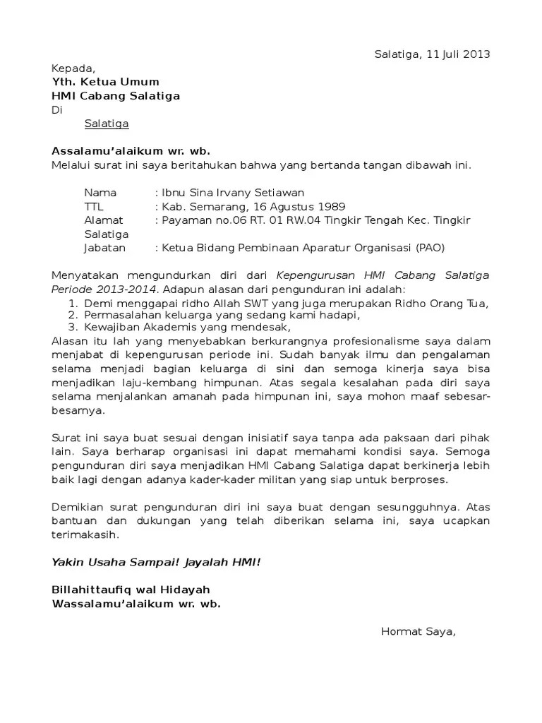 Contoh Surat Pengunduran Diri Dari Organisasi Pks - Kumpulan Contoh Surat  dan Soal Terlengkap