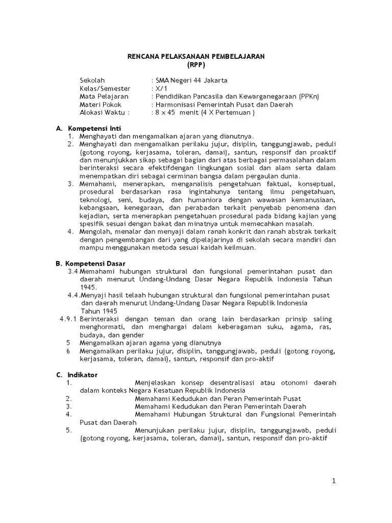 RPP Bab 4. Harmonisasi Pemerintah Pusat Dan Daerah | PDF