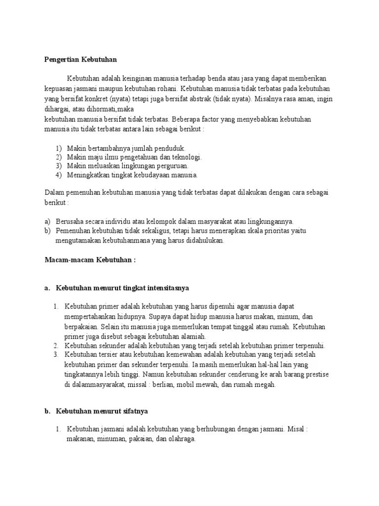 Pengertian Kebutuhan | PDF