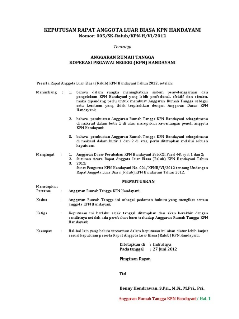 Anggaran Rumah Tangga KPN Handayani PDF | PDF