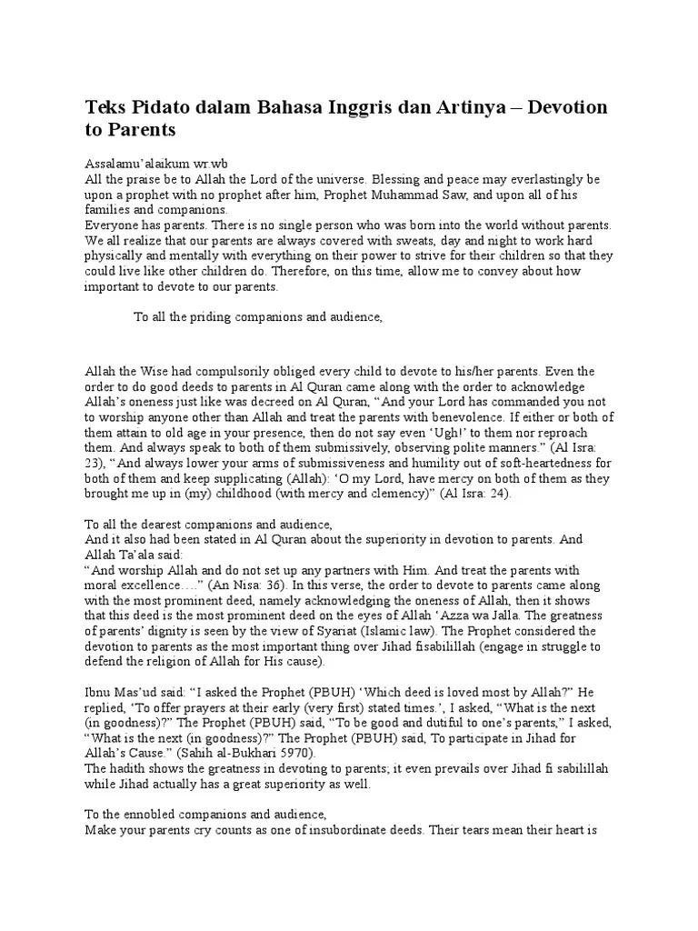Kumpulan Teks Pidato Dalam Bahasa Inggris Dan Artinya | PDF