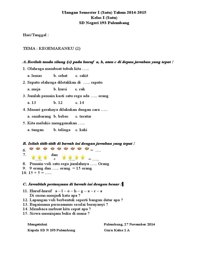 Soal SD Kelas 1 | PDF