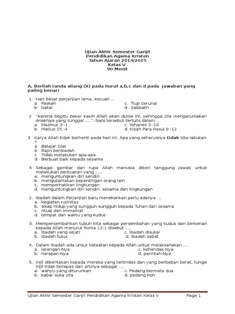 Soal Dan Kunci Jawaban Agama Kristen Semester Ganjil Kelas 7 - Revisi Id