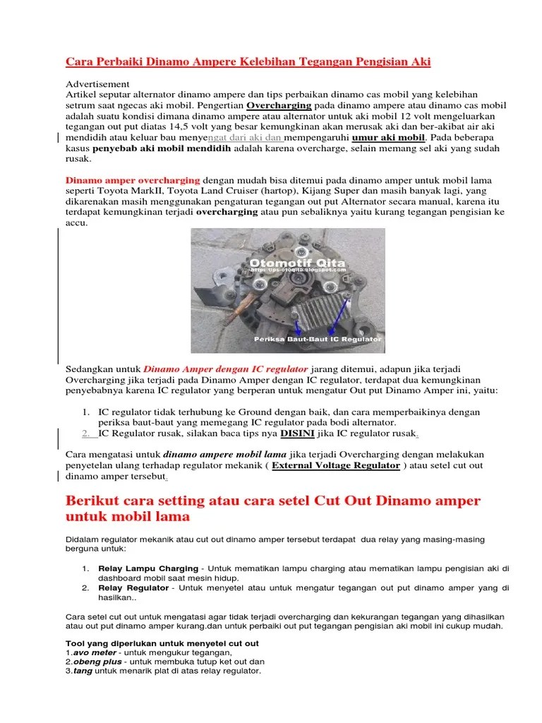 Cara Perbaiki Dinamo Ampere Kelebihan Tegangan Pengisian Aki | PDF