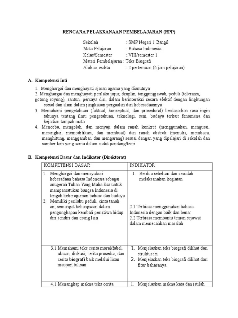 RPP Kls 8 Teks Biografi 3.1-4.1 | PDF