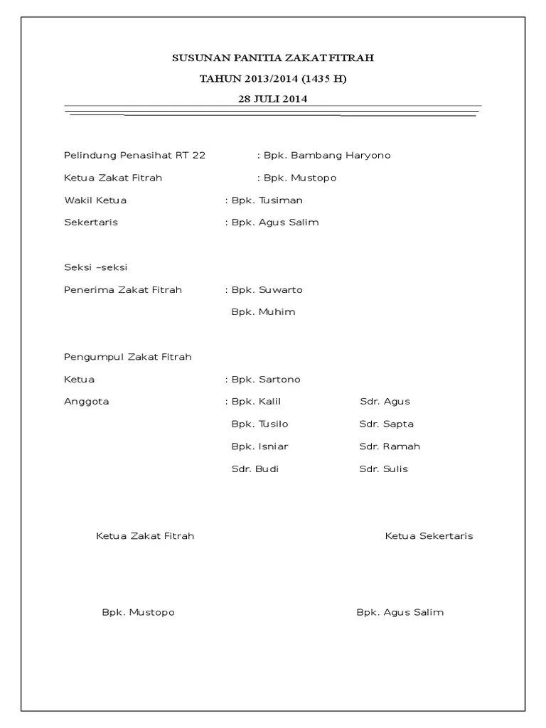 Susunan Panitia Zakat Fitrah | PDF
