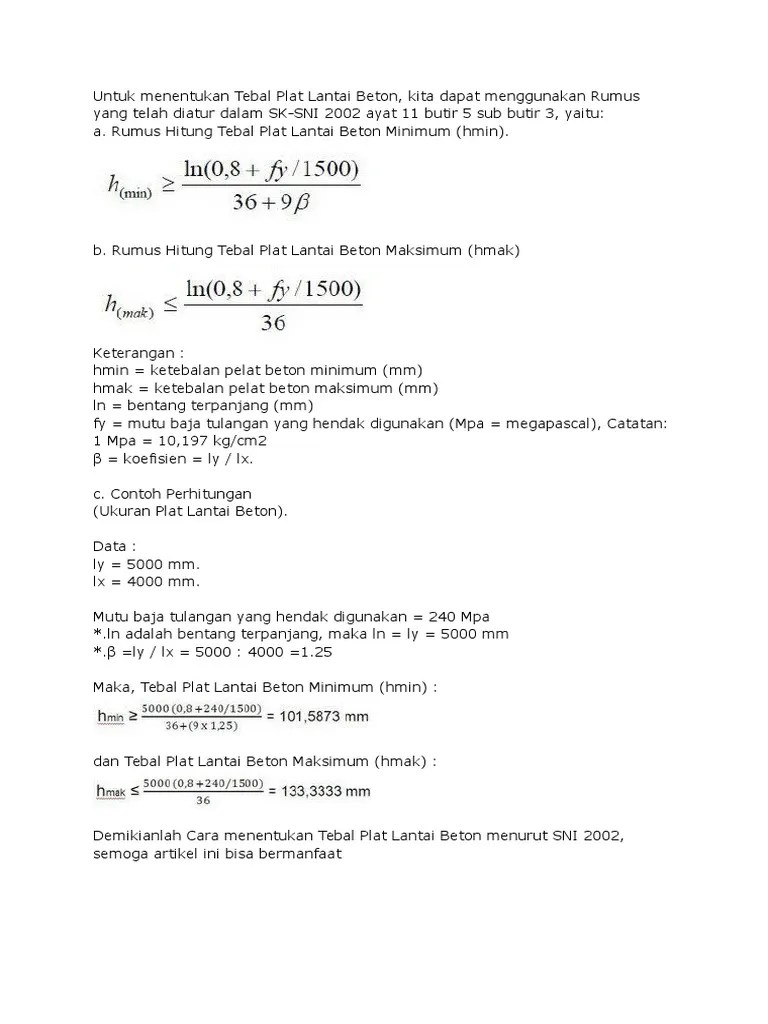 Menentukan Tebal Plat Lantai Beton | PDF