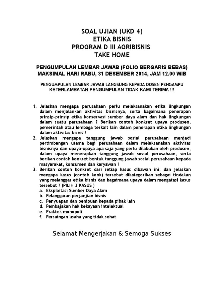 Soal Ujian Etika Bisnis Ukd 4 | PDF