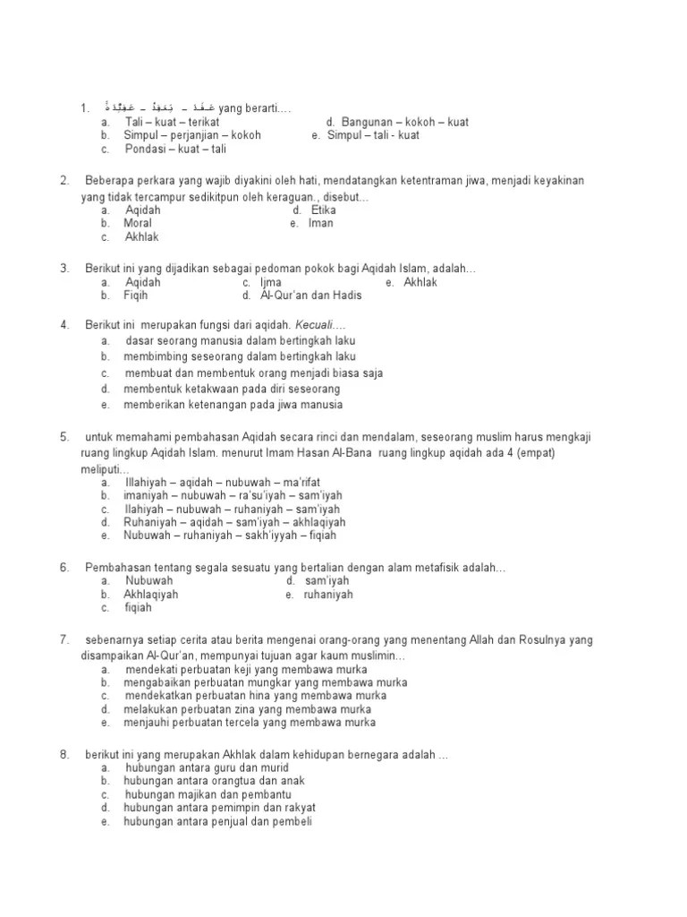 Contoh Soal Akidah Akhlak | PDF