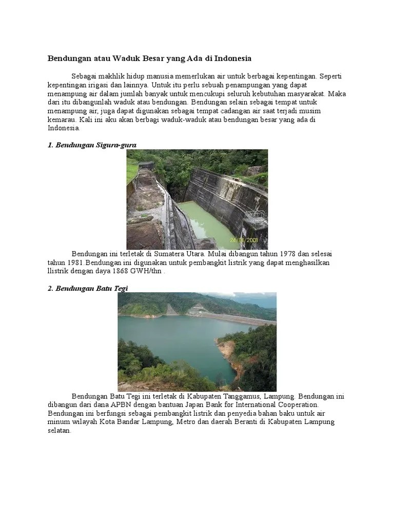 10 Bendungan Terbesar Di Indonesia | PDF