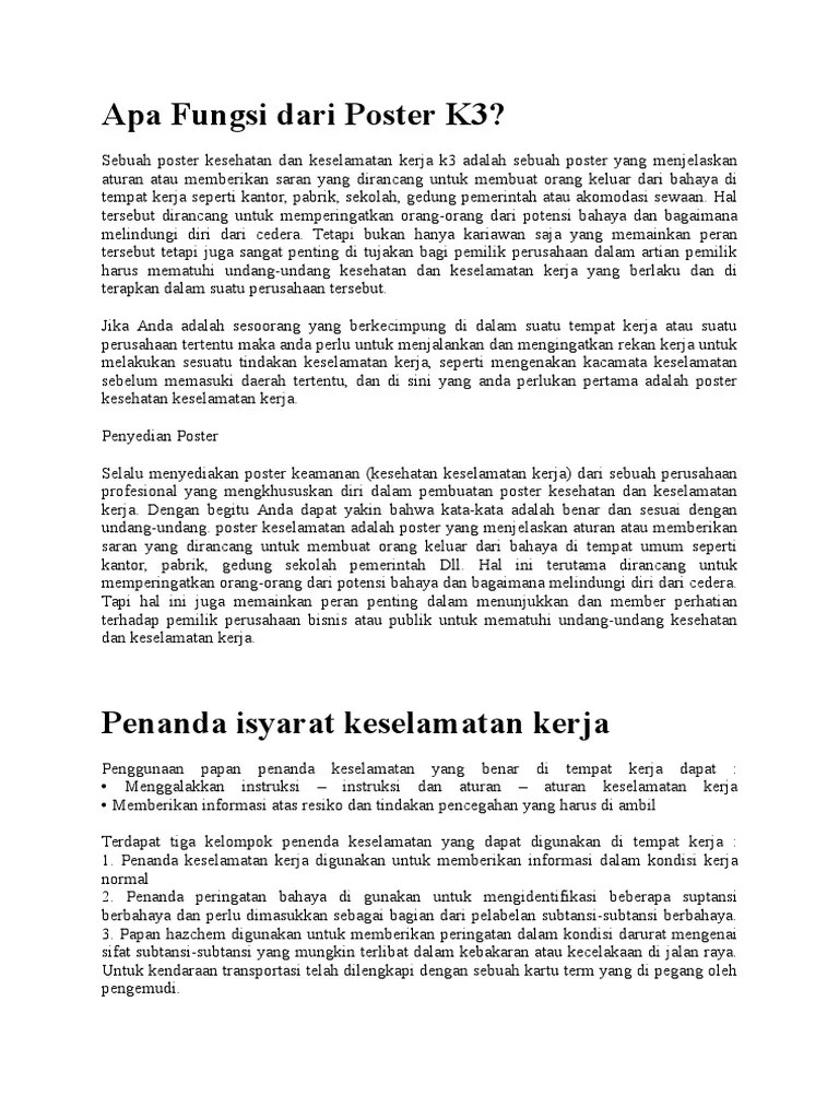 Apa Fungsi Dari Poster K3 | PDF