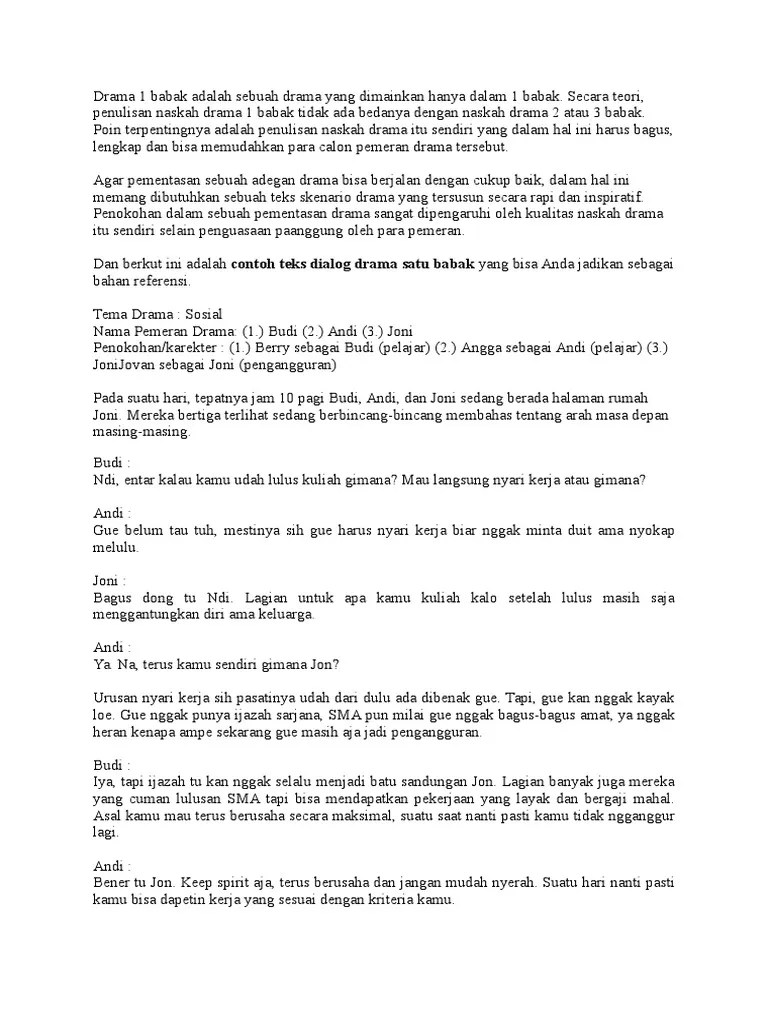 Contoh Naskah Drama 1 Babak Untuk 4 Orang – Sekali