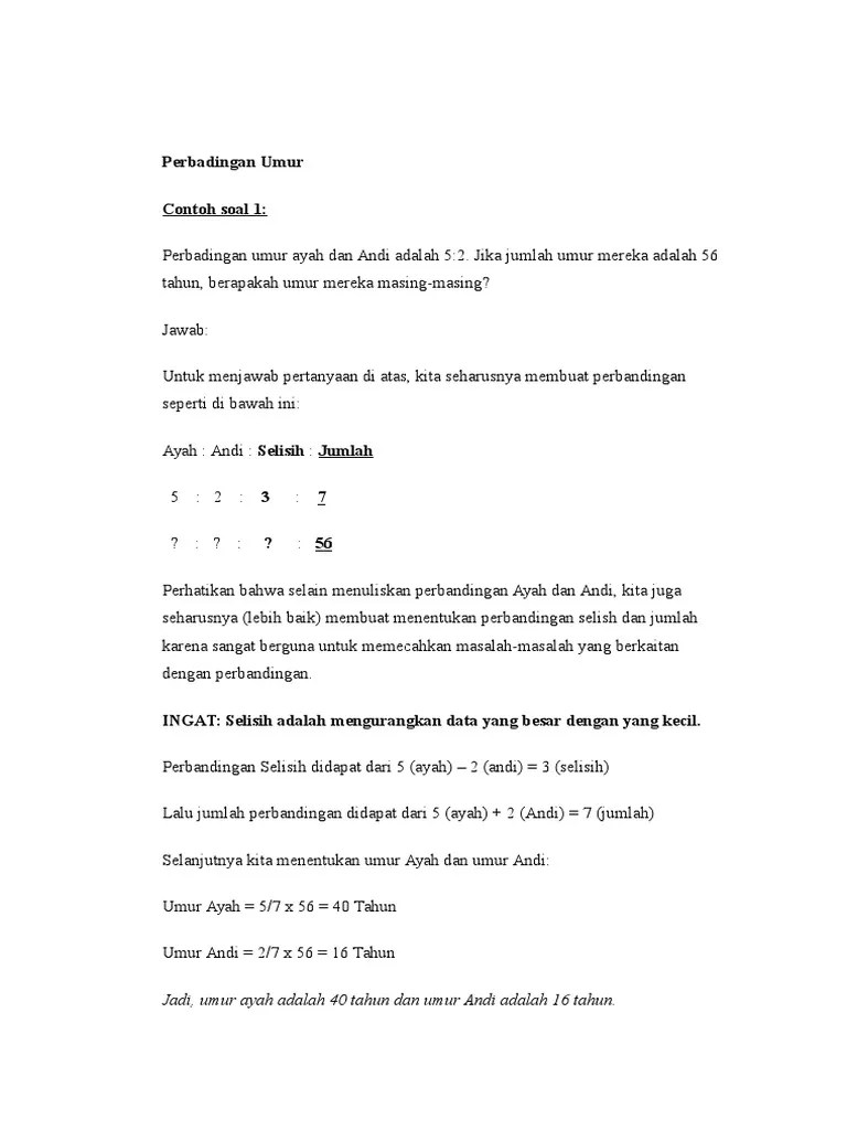 Pembahasan Soal Perbandingan Umur | PDF