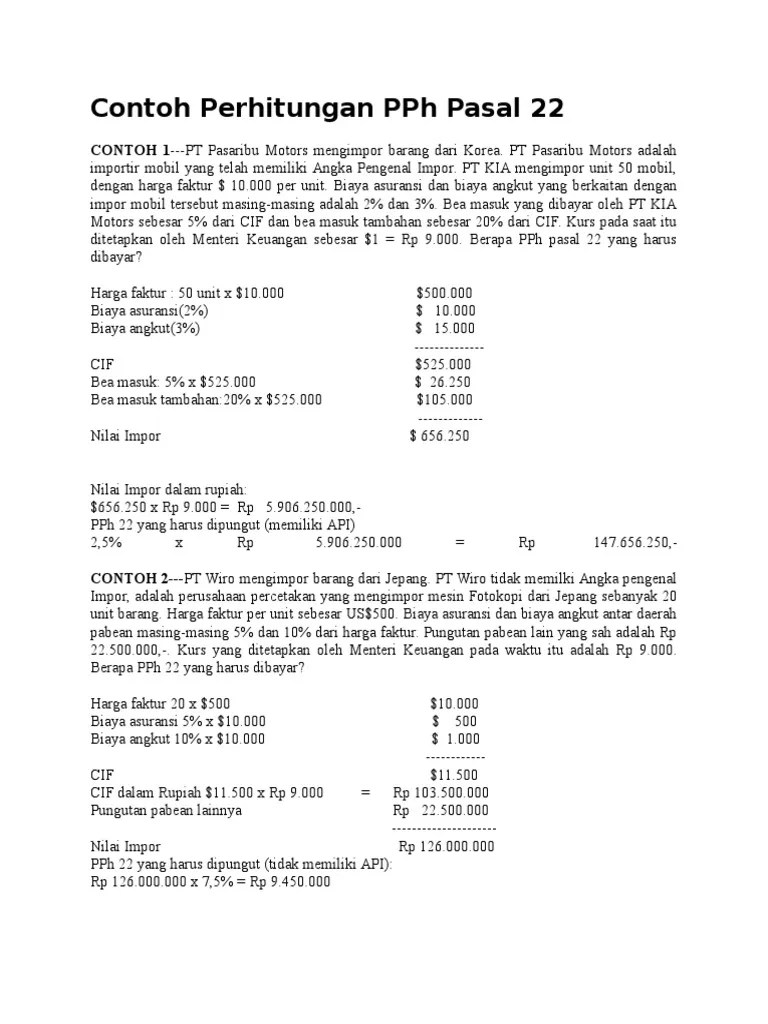 Contoh Perhitungan PPH Pasal 22 | PDF