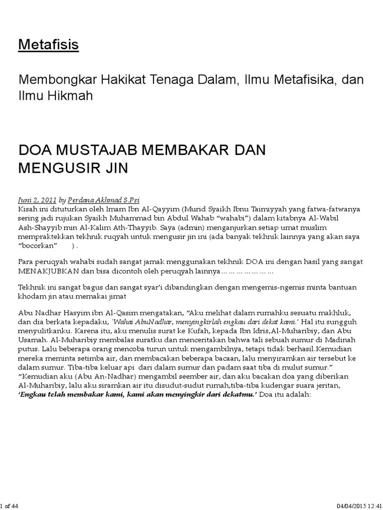 Doa Mustajab Membakar Dan Mengusir Jin - Metafisis | PDF