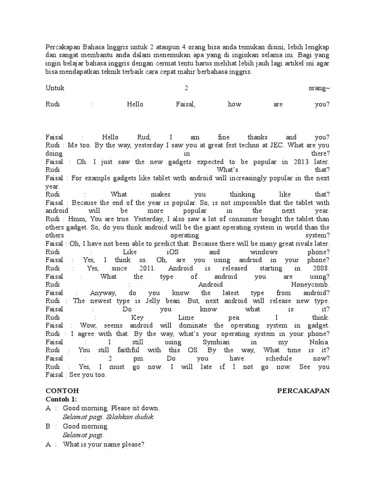Percakapan Bahasa Inggris Untuk 2 Ataupun 4 Orang Bisa Anda Temukan Disini  | PDF | Mobile Computers | Computing And Information Technology