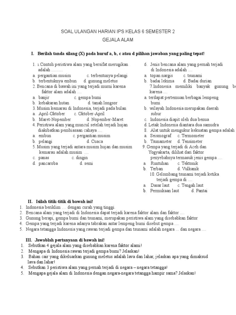 Soal Ulangan Ips Kelas 6 Bab 2
