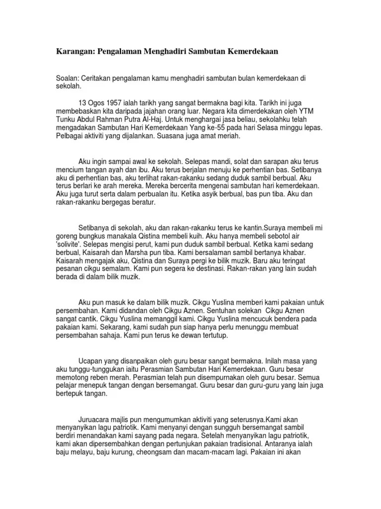 Contoh Karangan Pengalaman Sambutan Hari Kemerdekaan Di Sekolah