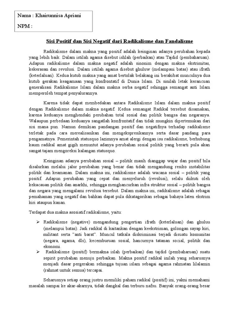 LTM Sisi Positif Dan Negatif Dari Radikalisme Dan Fandalisme | PDF