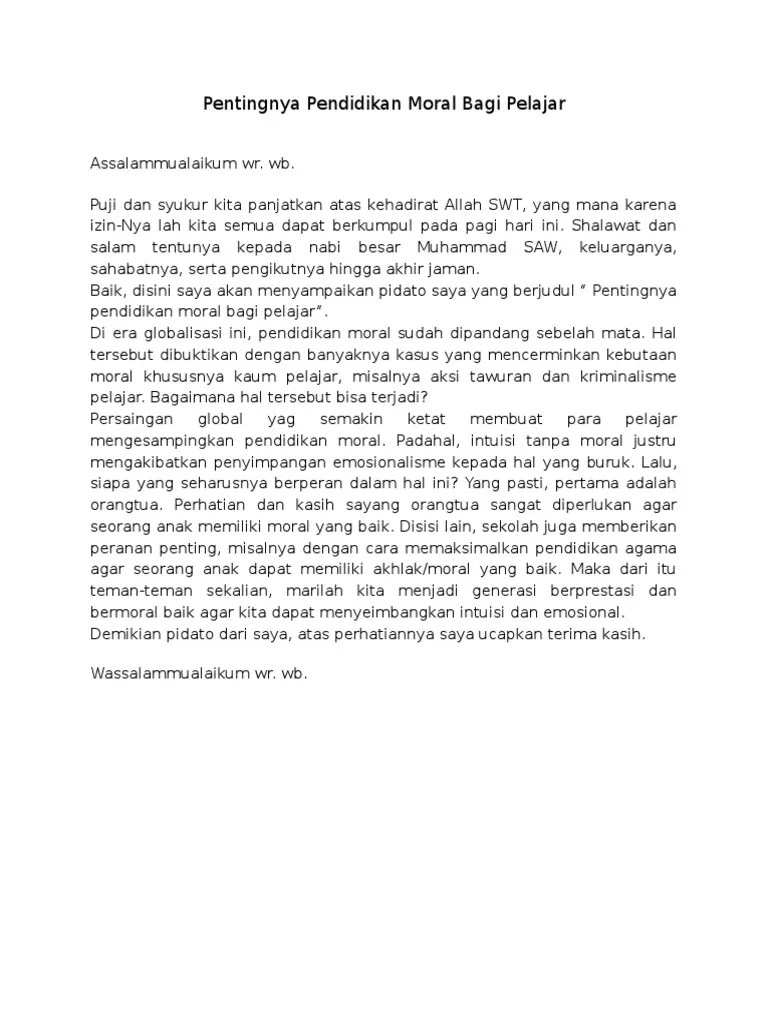 Pidato Pentingnya Pendidikan Moral Bagi Pelajar | PDF