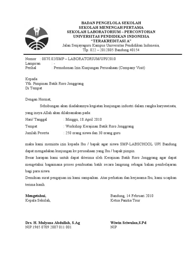 Surat Permohonan Kunjungan | PDF