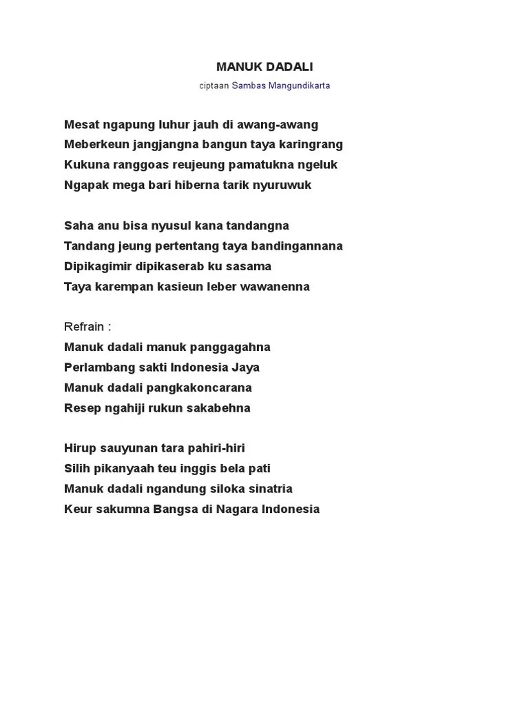 Lirik Lagu Manuk Dadali