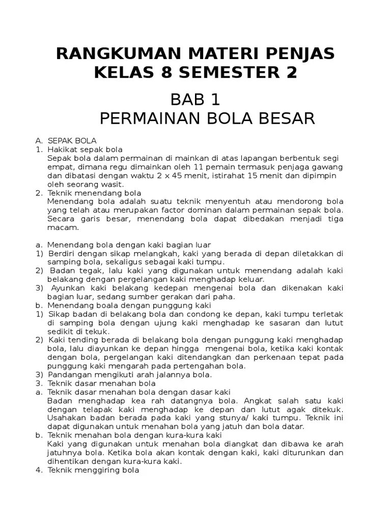 Rangkuman Materi Penjas Kelas 8 Semester 2 | PDF