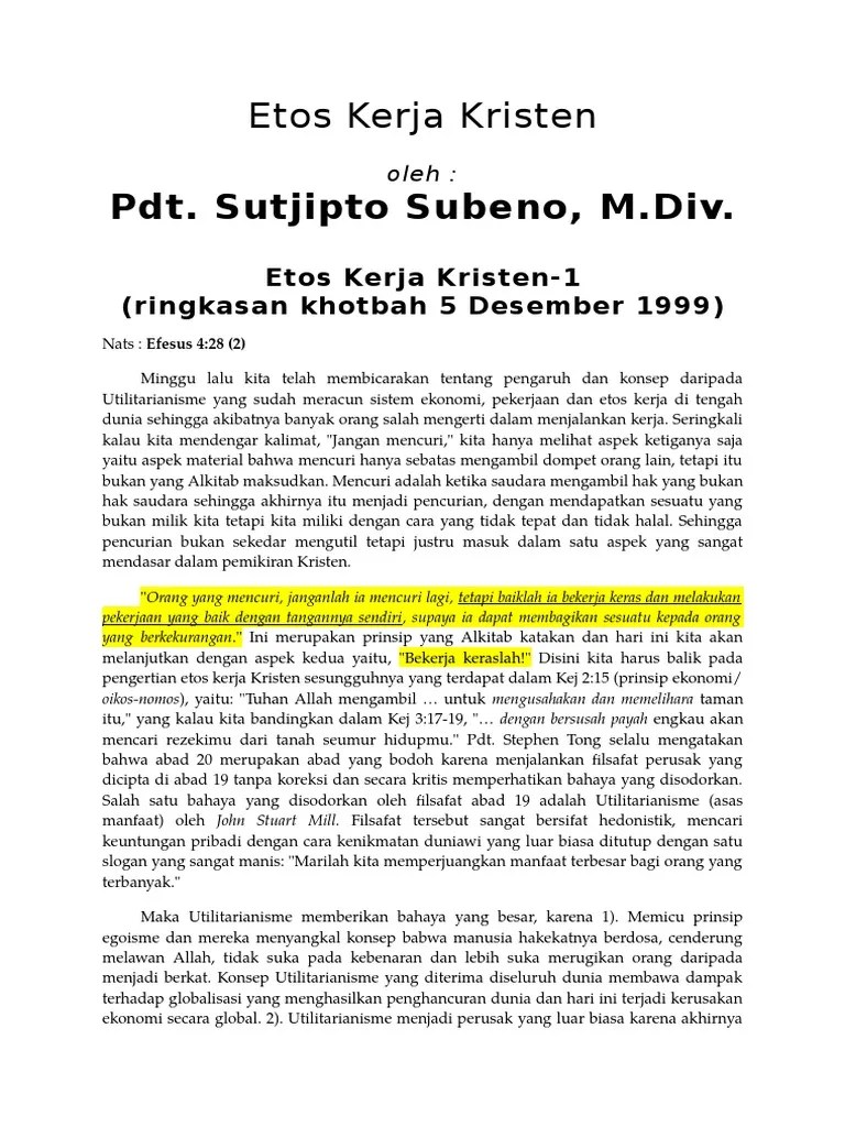 Etos Kerja Kristen | PDF