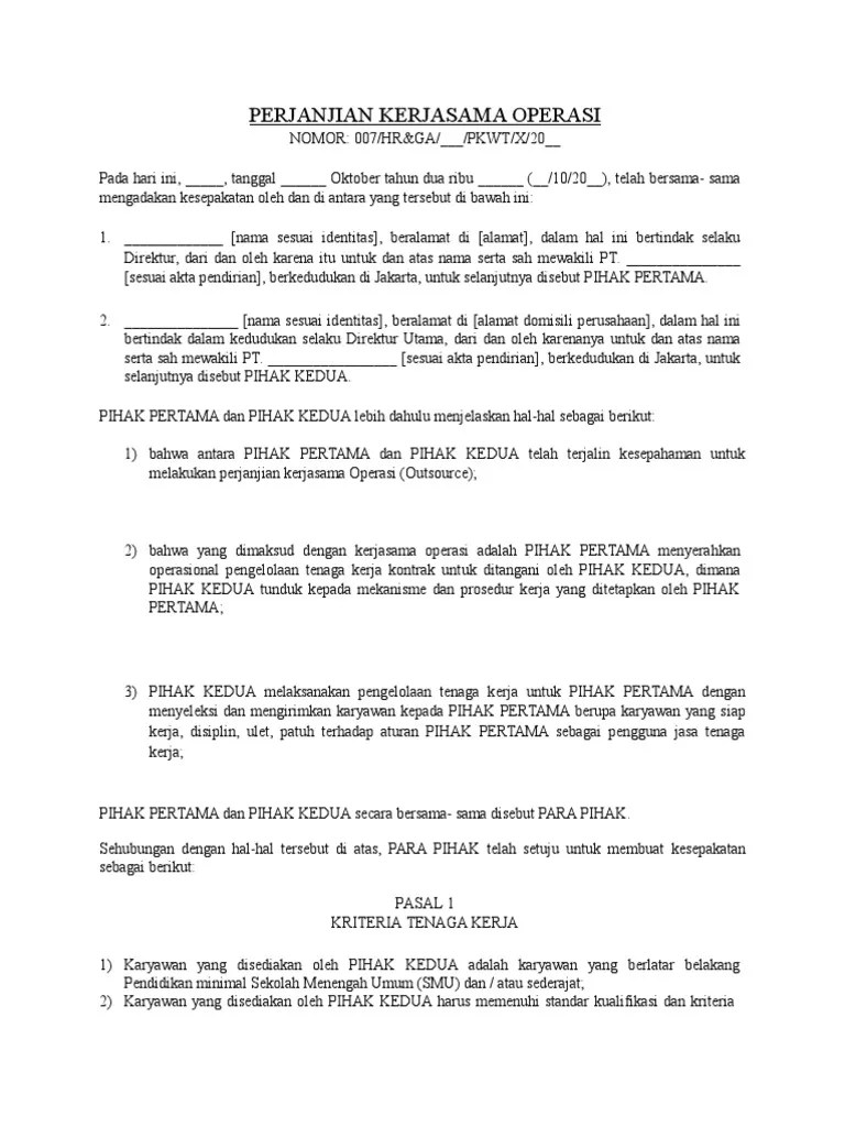Perjanjian Kerjasama Outsource | PDF