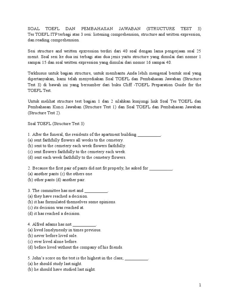 15+ Contoh Soal Toefl Listening Dan Jawaban - Kumpulan Contoh Soal