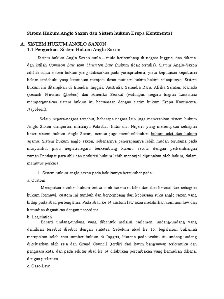 Sistem Hukum Anglo Saxon Dan Sistem Hukum Eropa Kontinental | PDF