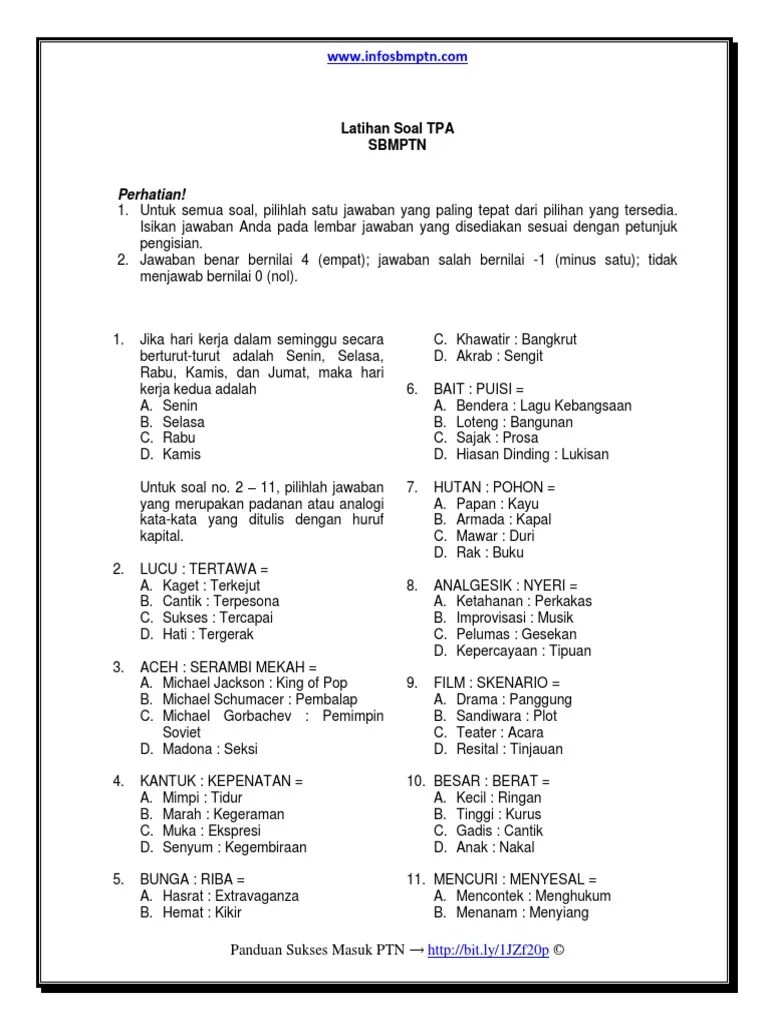 Soal Latihan Tpa SBMPTN 2015 | PDF