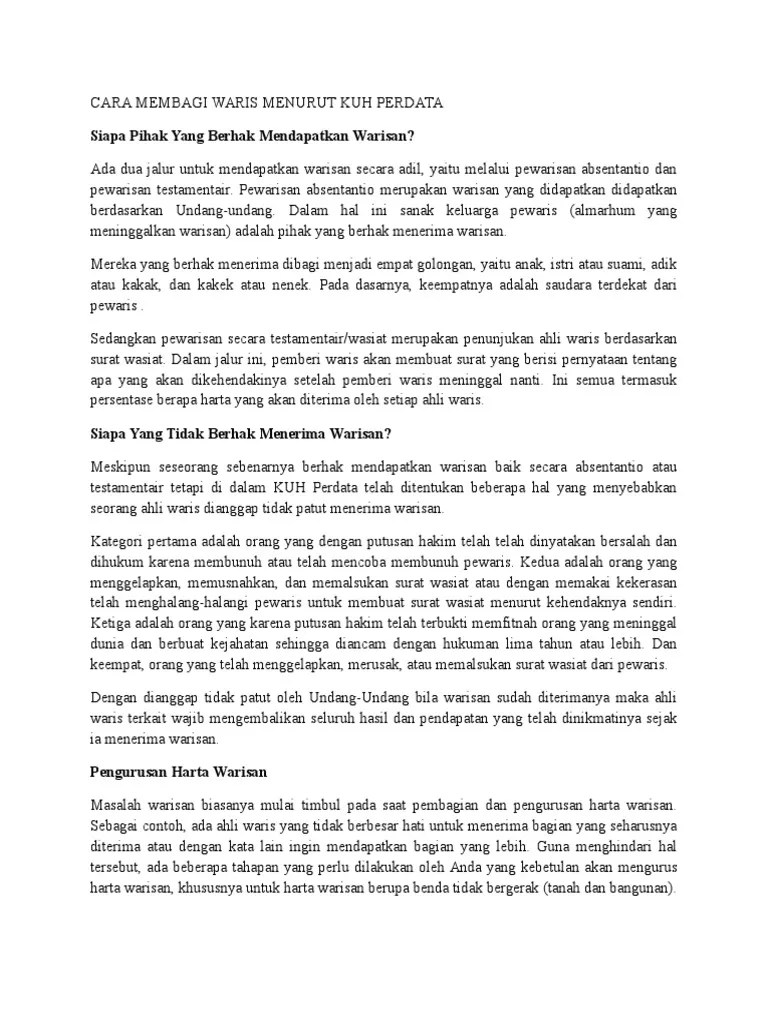 Waris Menurut Kuh Perdata | PDF