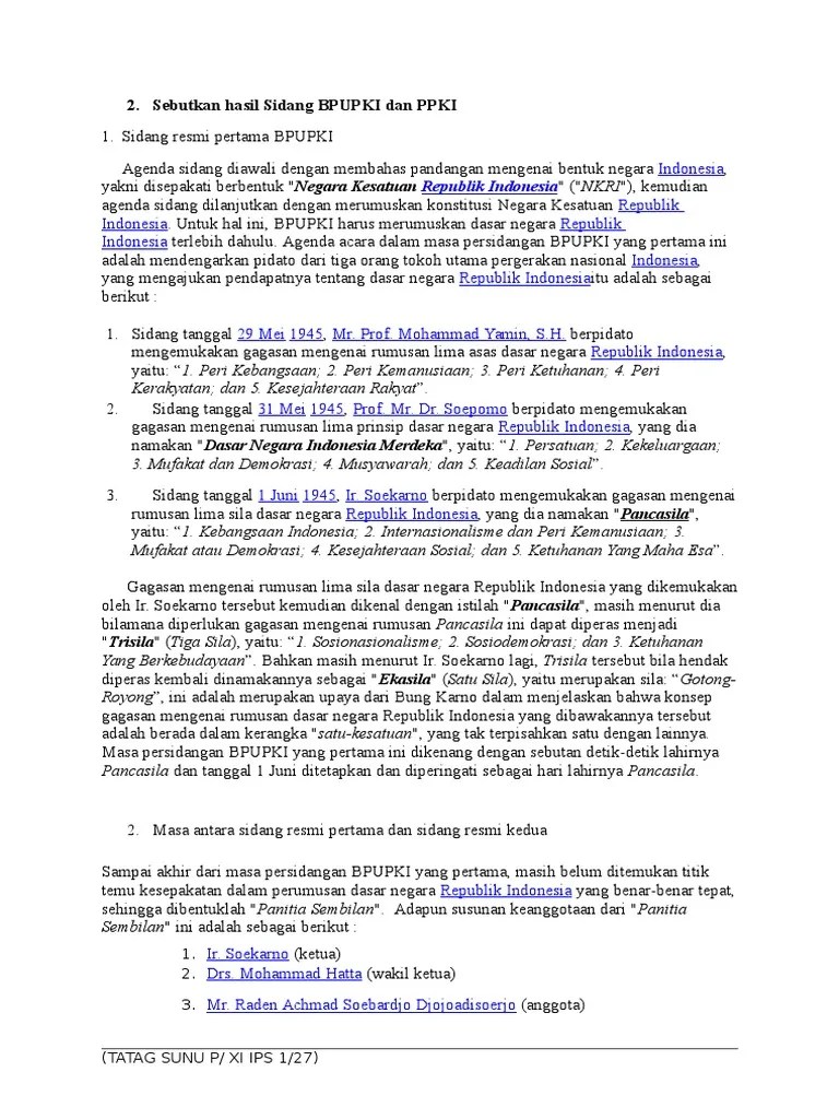 Sebutkan Hasil Sidang BPUPKI Dan PPKI | PDF