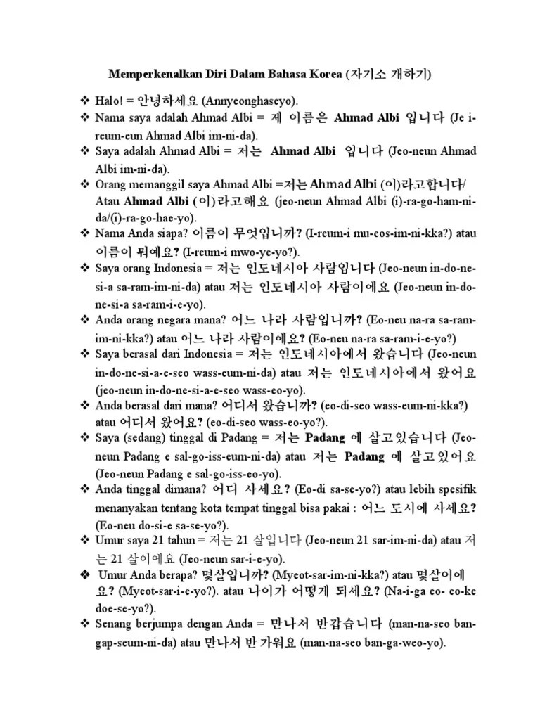 Memperkenalkan Diri Dalam Bahasa Korea | PDF