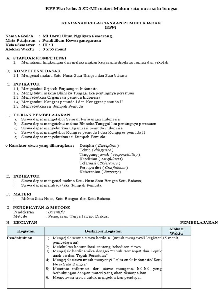 RPP PKN Kelas 3 SD | PDF