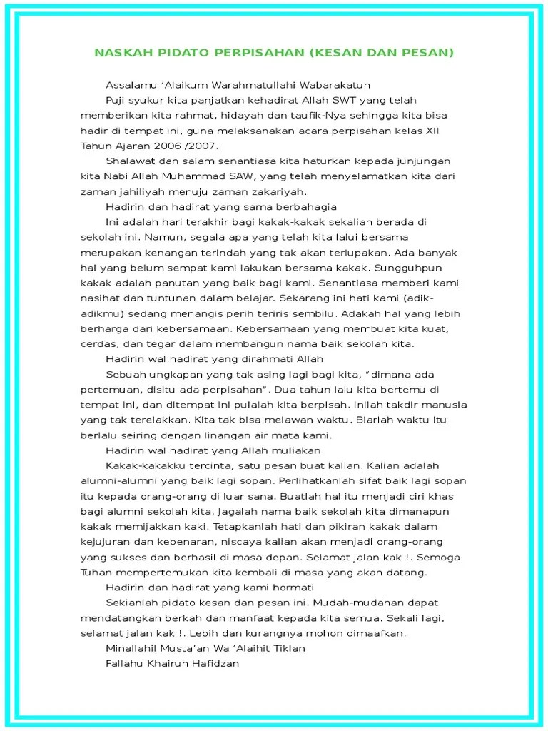 Pidato Kesan Dan Pesan – Tulisan