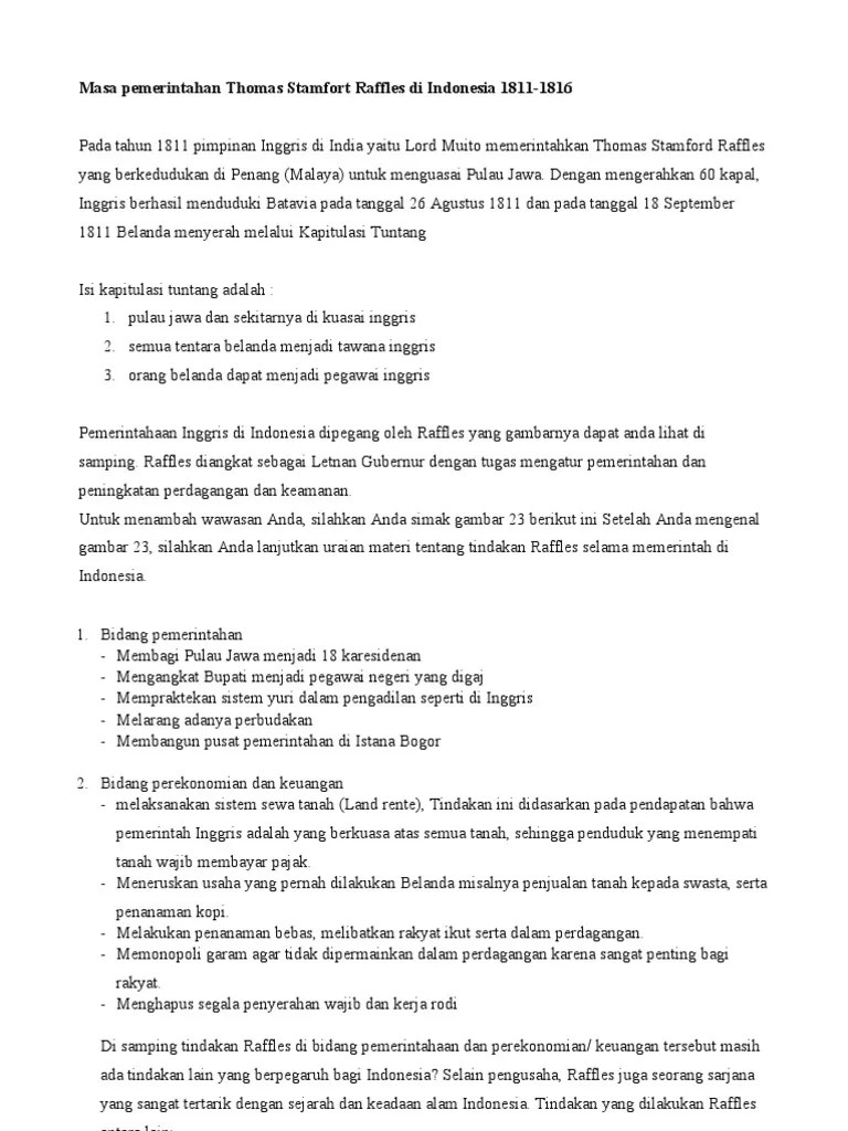 Masa Pemerintahan Thomas Stamfort Raffles Di Indonesia | PDF