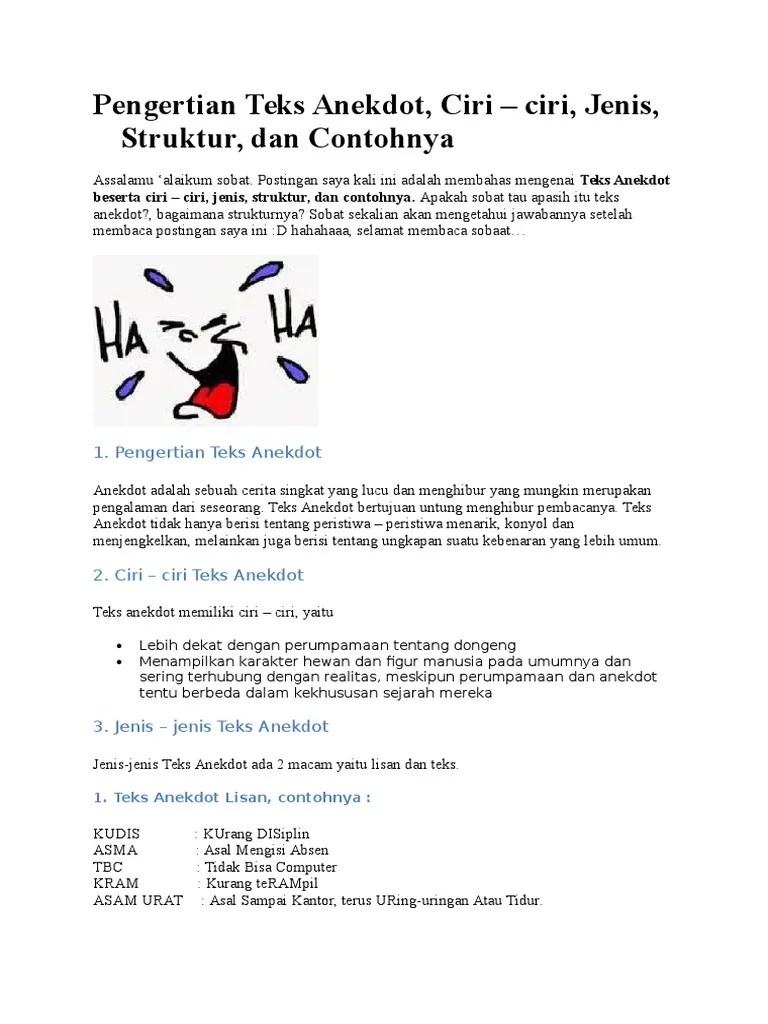 Contoh Teks Anekdot Non Fiksi Beserta Strukturnya | Serbameme