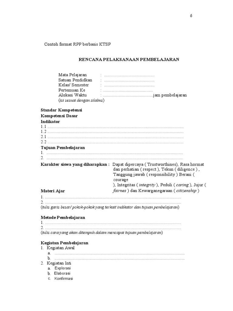 Format RPP KTSP | PDF