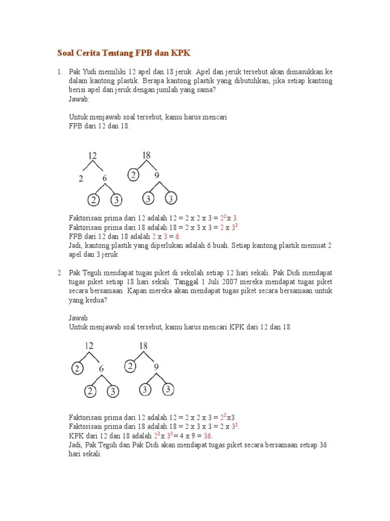 Mencari Kpk Dan Fpb Soal Cerita