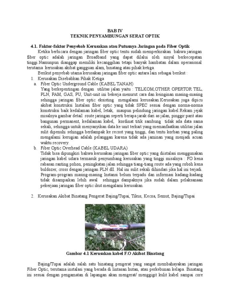 Teknik Penyambungan Serat Optic Menggunakan Fusion Splicer Di PT TELKOM  Surbaya | PDF