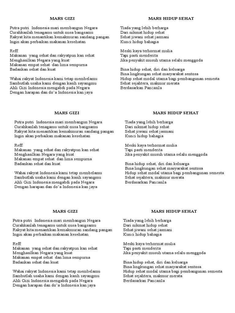 Lagu Mars Gizi Dan Hidup Sehat | PDF